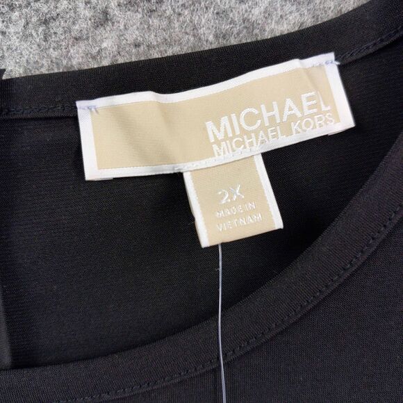 Michael Kors Women’s 2X Black Pleated Hem Shift Dress Short Sleeve Stretch Knit - Picture 9 of 9